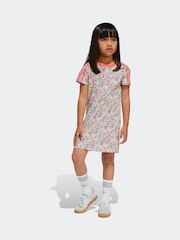 adidas originals White Blue Floral Liberty London 100% Cotton T-shirt Dress - Image 3 of 6