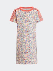 adidas originals White Blue Floral Liberty London 100% Cotton T-shirt Dress - Image 6 of 6