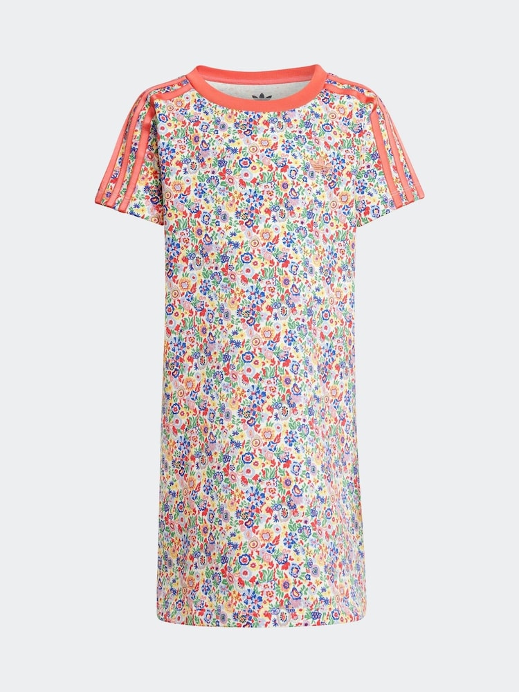 adidas originals White Blue Floral Liberty London 100% Cotton T-shirt Dress - Image 6 of 6
