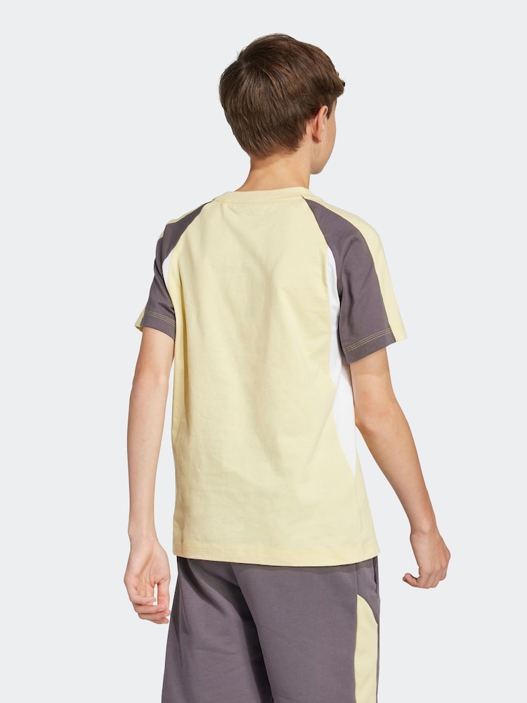 adidas Yellow Essentials Colourblock 100% Cotton T-Shirt - Image 2 of 6