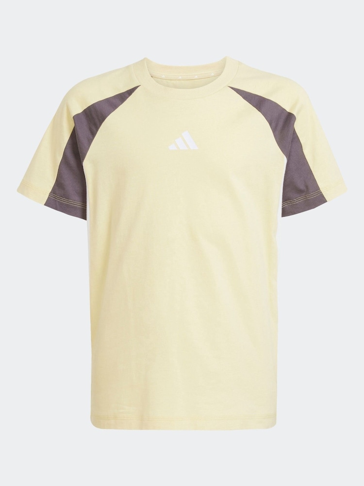 adidas Yellow Essentials Colourblock 100% Cotton T-Shirt - Image 6 of 6