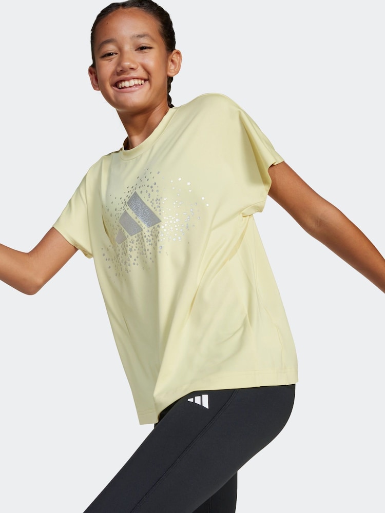 adidas Yellow Winter Glam Metallic T-Shirt - Image 3 of 5