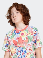 adidas originals White White Floral Liberty London 100% Cotton T-shirt - Image 4 of 6