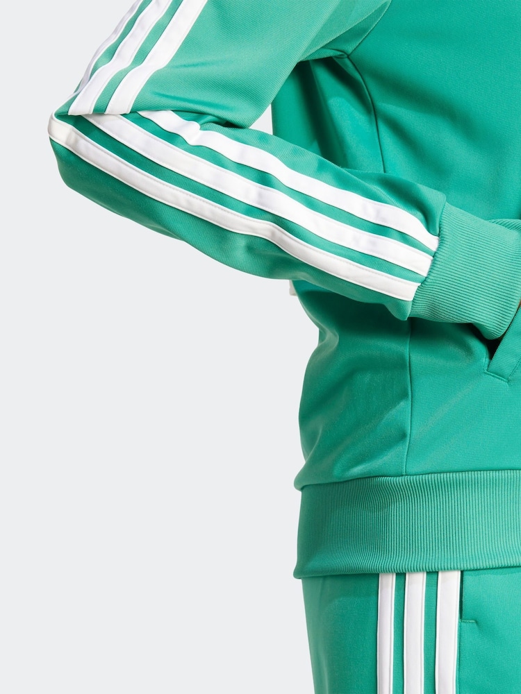 adidas Green Dark Essentials 3 Stripes Tracksuit - Image 4 of 5
