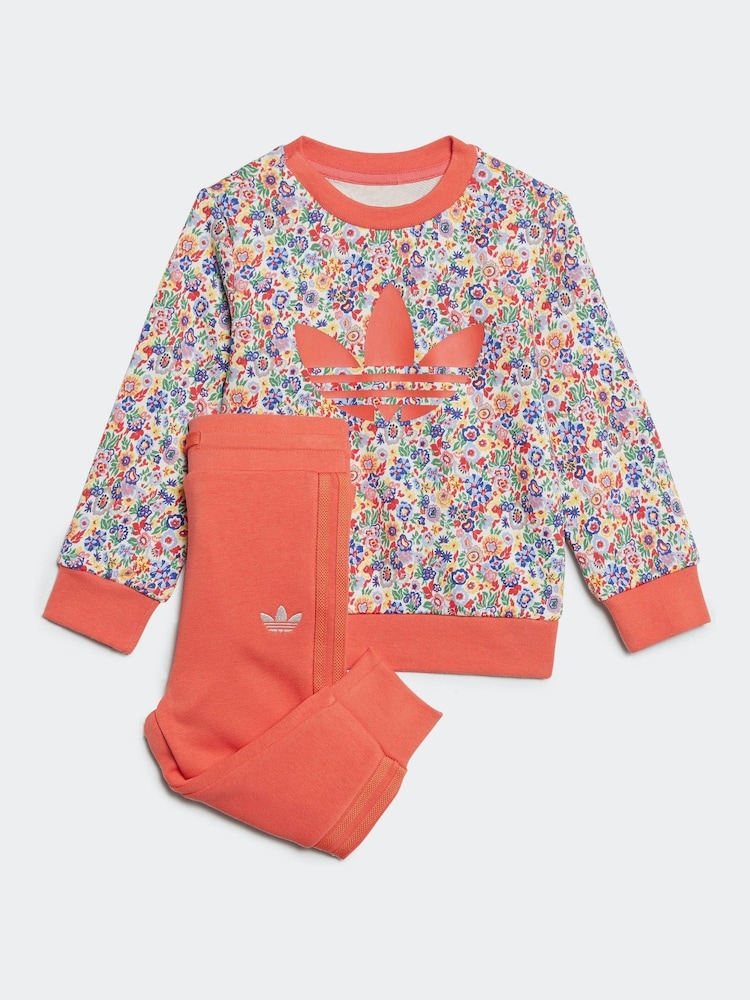 adidas originals White Blue Floral Liberty London Crew Tracksuit - Image 1 of 1