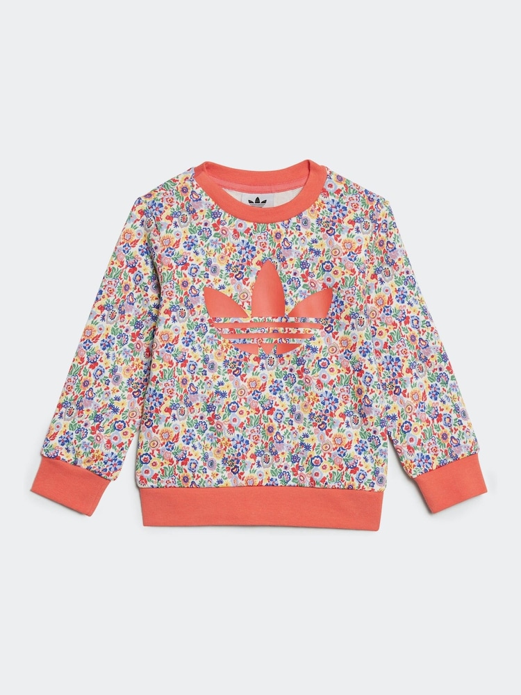 adidas originals White Blue Floral Liberty London Crew Tracksuit - Image 2 of 7