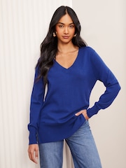 Friends Like These Cobalt Blue V-Neck Knit Jumper - Image 1 of 4
