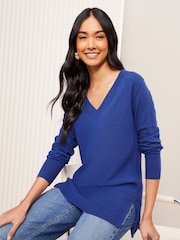 Friends Like These Cobalt Blue V-Neck Knit Jumper - Image 2 of 4