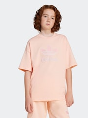 Розовый - adidas originals Oversized Trefoil100% Cotton T-Shirt - Image 1 of 6