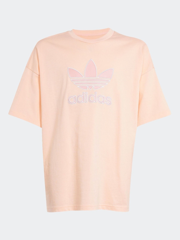 Розовый - adidas originals Oversized Trefoil100% Cotton T-Shirt - Image 6 of 6