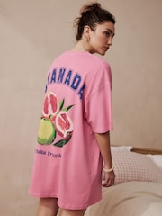 Fluro Pink 100% Cotton Oversized Night T-Shirt - Image 1 of 6
