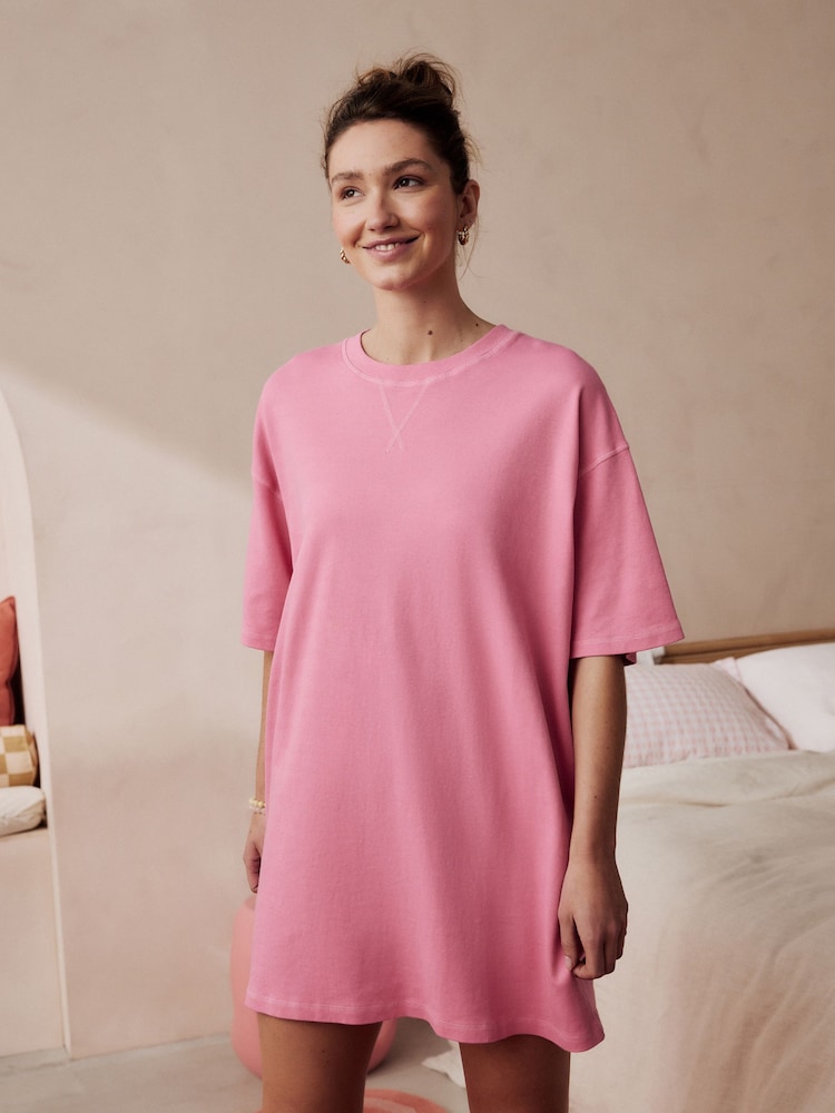 Fluro Pink 100% Cotton Oversized Night T-Shirt - Image 2 of 6