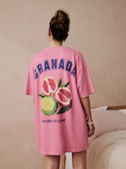 Fluro Pink 100% Cotton Oversized Night T-Shirt - Image 3 of 6