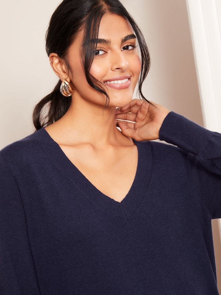 Friends Like These Navy V-Neck Knit Jumper - Image 2 of 4