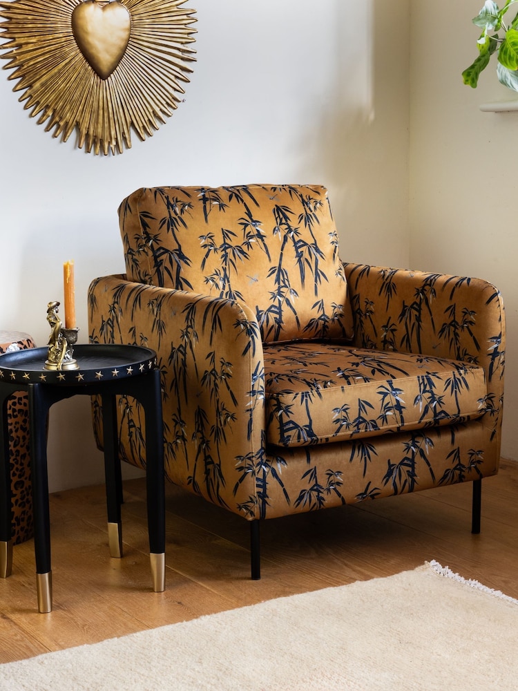 Rockett St George Black Bamboo on Golden Glow Velvet The Edie Accent Chair - Image 1 of 8