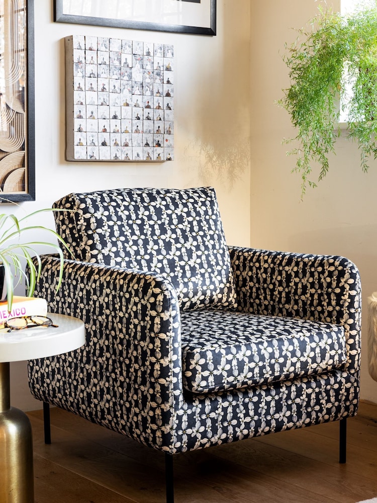 Rockett St George Translucent Daisy Black and Natural Velvet The Edie Accent Chair - Image 1 of 8