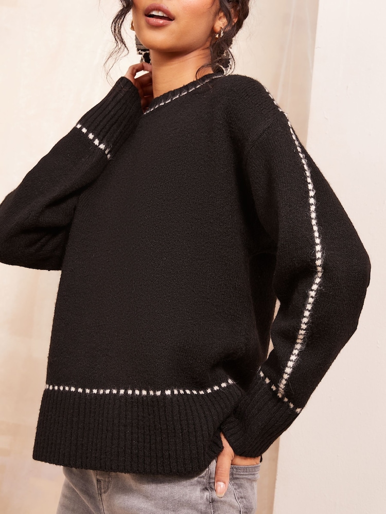 Friends Like These Black Stitch Detail Jumper - Image 2 of 4