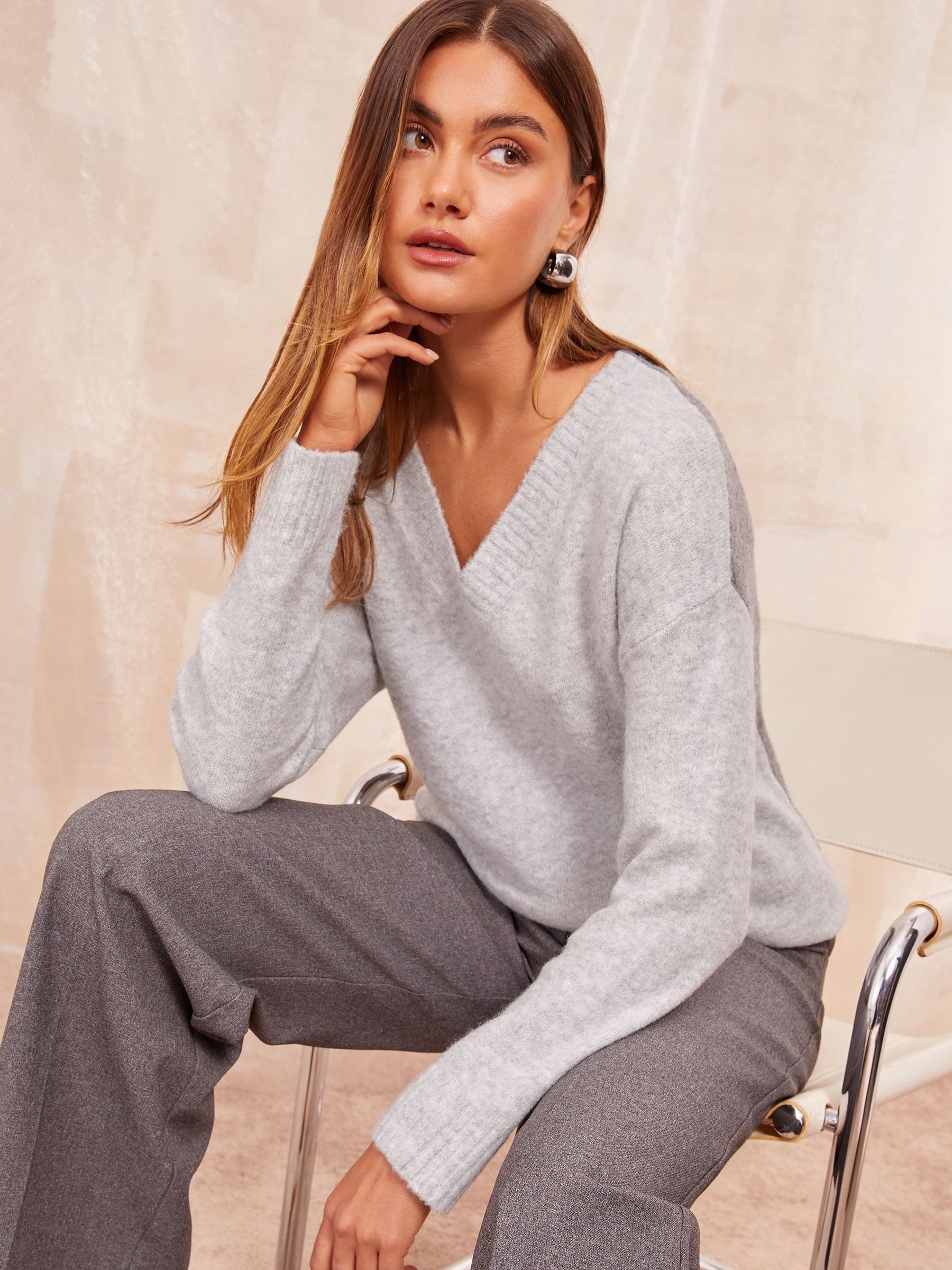 Buy Friends Like These Grey Tonal V-Neck Jumper from Next USA Buy Friends Like These Grey Tonal V-Neck Jumper from Next USA