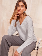 Friends Like These Grey Tonal V-Neck Jumper - Image 1 of 4