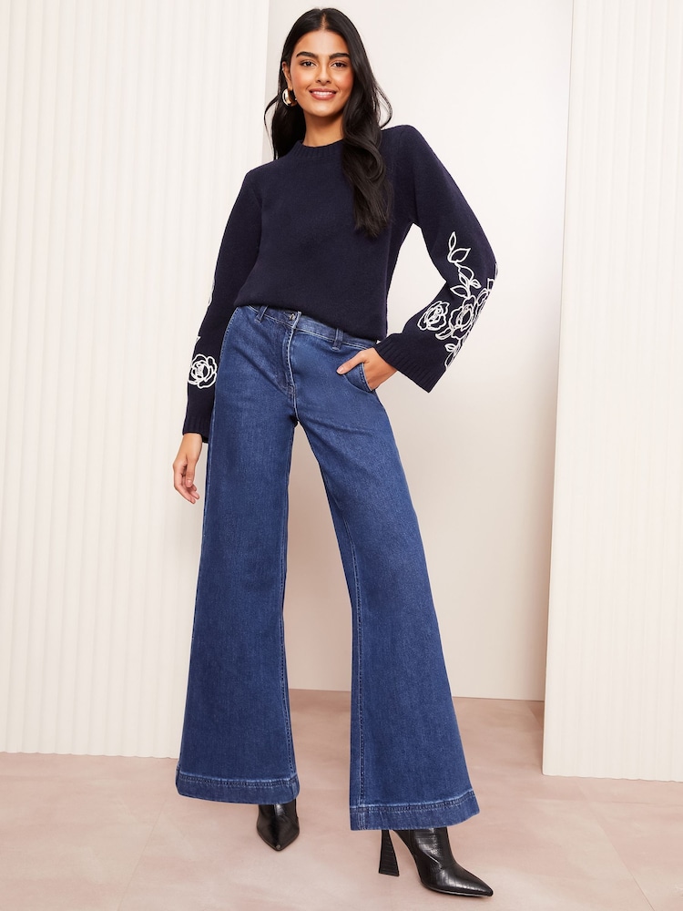 Friends Like These Navy Floral Sleeve Detail Jumper - Image 3 of 5