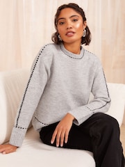 Cinza - Friends Like These Stitch Detail Jumper - Imagem 1 de 4