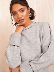 Cinza - Friends Like These Stitch Detail Jumper - Imagem 3 de 4
