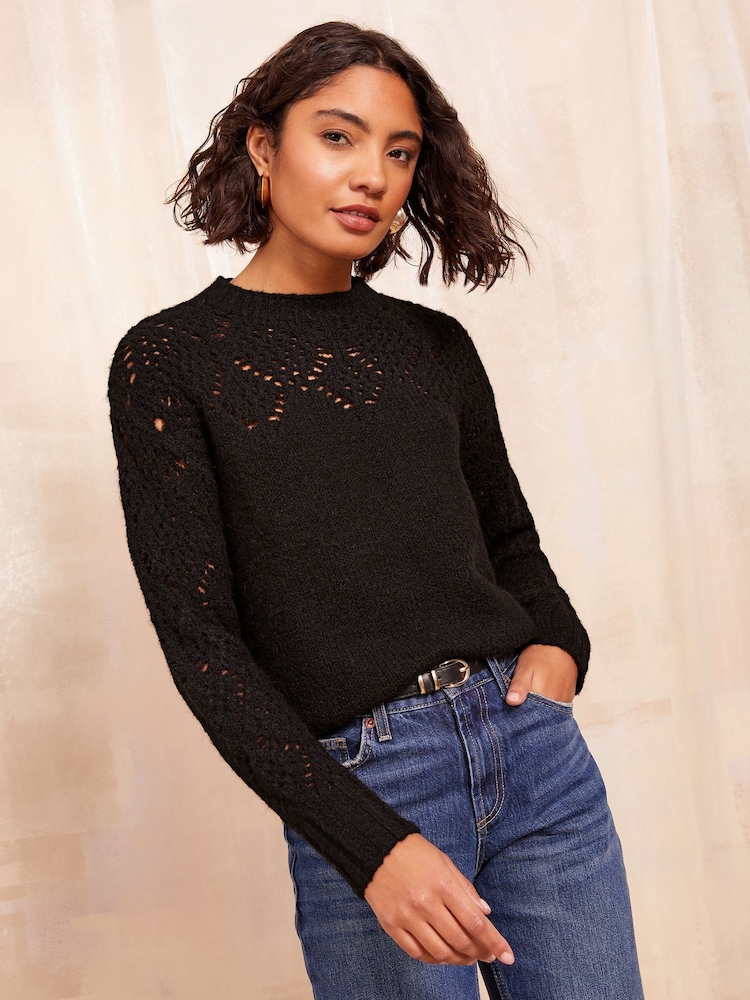Friends Like These Black Pointelle Detail Jumper - Image 1 of 4