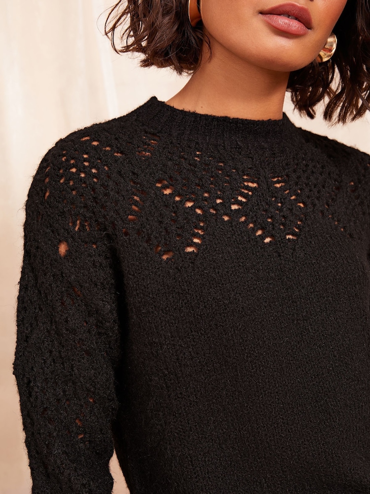 Friends Like These Black Pointelle Detail Jumper - Image 2 of 4