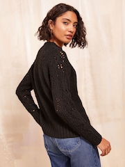 Friends Like These Black Pointelle Detail Jumper - Image 4 of 4