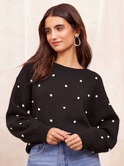 Friends Like These Black Bobble Crew Neck Jumper - Image 1 of 6