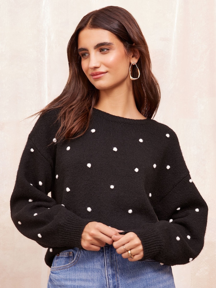 Friends Like These Black Bobble Crew Neck Jumper - Image 1 of 6