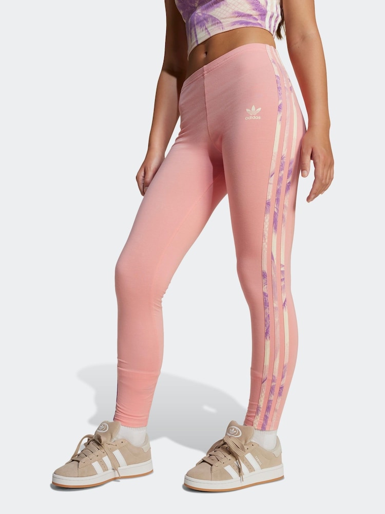 adidas originals Pink Printed 3 Stripe Leggings - Image 1 of 6