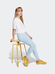 adidas originals Blue Printed 3 Stripe Leggings - Image 3 of 6