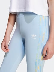 adidas originals Blue Printed 3 Stripe Leggings - Image 4 of 6