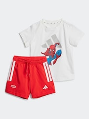 adidas White Marvel Spider Man 100% Cotton Shorts T-Shirt Set - Image 1 of 6