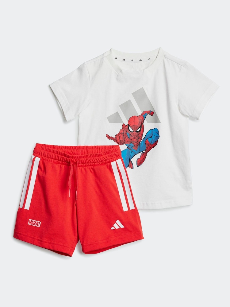 adidas White Marvel Spider Man 100% Cotton Shorts T-Shirt Set - Image 1 of 6
