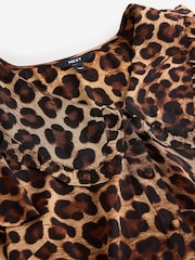Leopard Print Peter Pan Collar Sheer Short Sleeve Blouse - Image 6 of 7