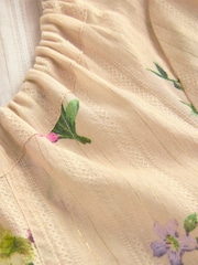Natural Floral Print Tie Front Puff Short Sleeve Top - Image 8 of 8