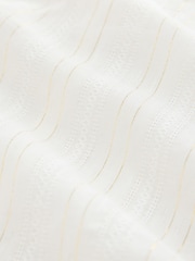 White/Gold Metallic Stripe Tie Front Puff Short Sleeve Top - Image 5 of 5