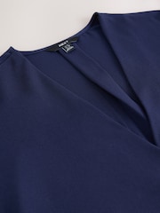 Navy Blue Relaxed Fit Short Sleeve Overhead V-Neck Blouse - Image 8 of 8