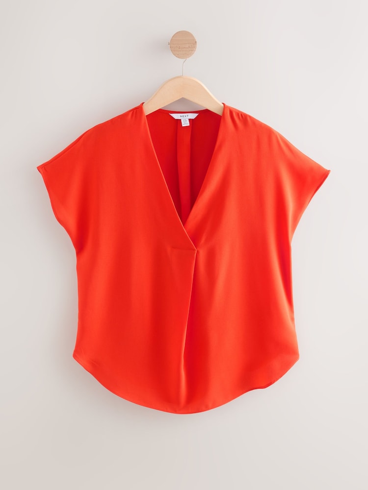 Rouge vif - Relaxed Fit Manches courtes Overhead Col en V Chemisiers - Image 6 of 8