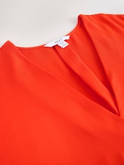 Bright Red Relaxed Fit Short Sleeve Overhead V-Neck Blouse - Image 8 of 8
