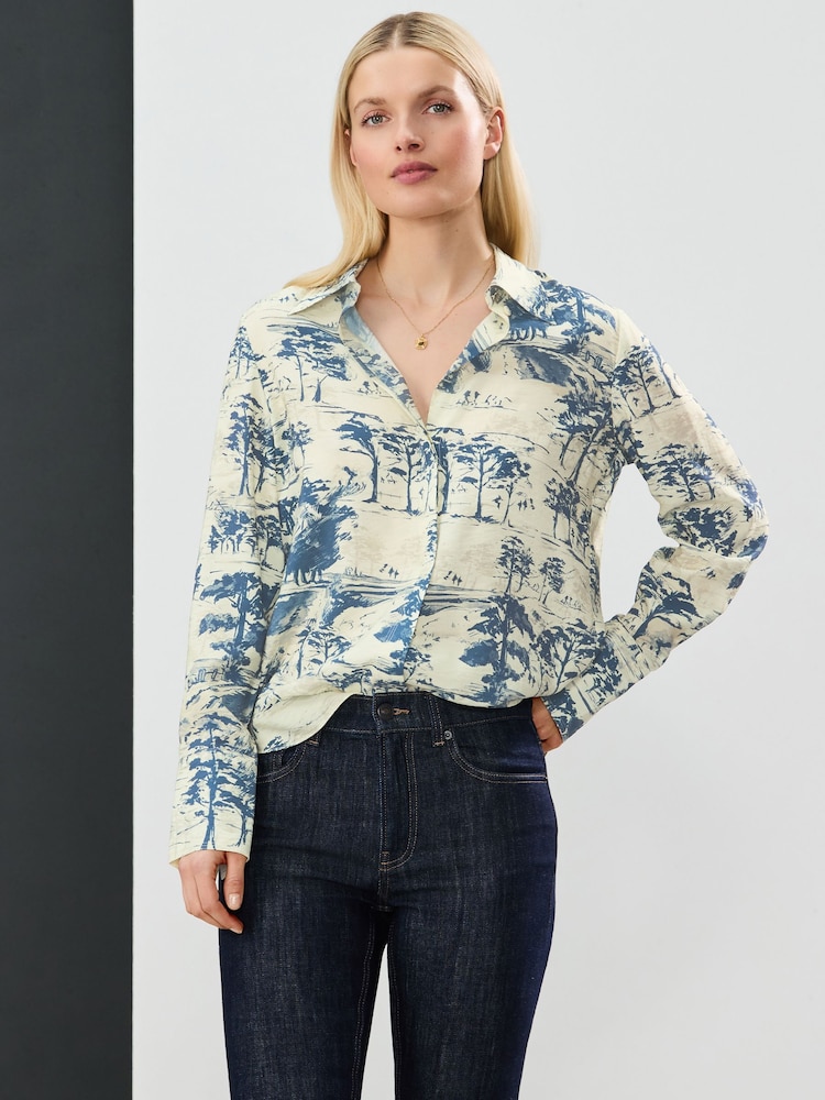 Blue Scenic Print Long Sleeve Button Down Shirt - Image 1 of 8