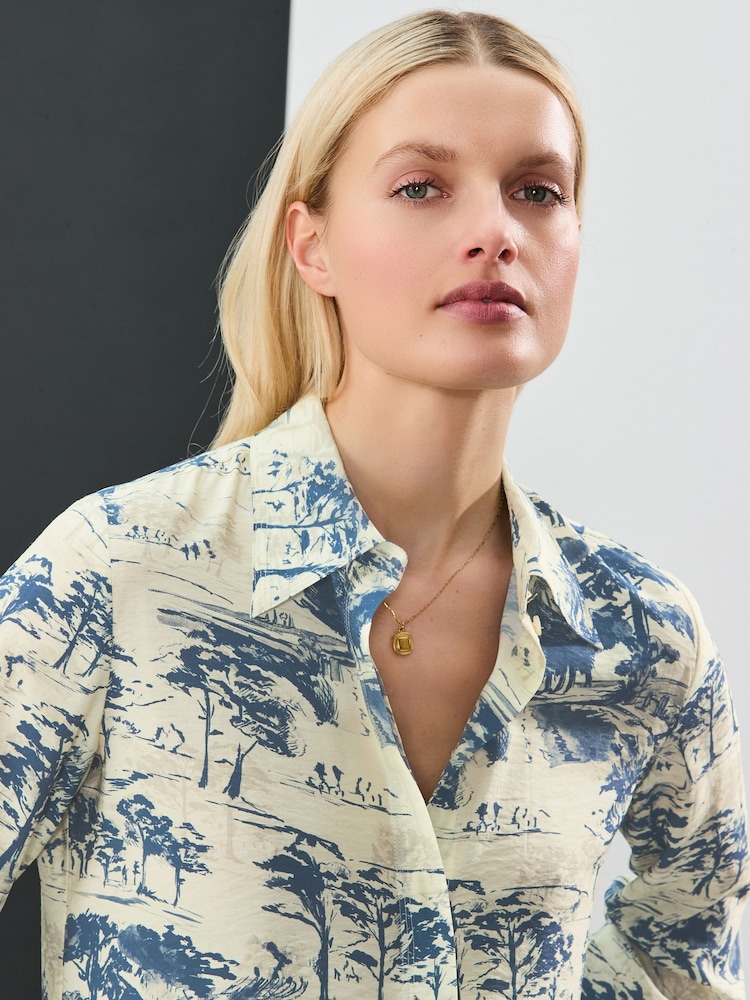 Blue Scenic Print Long Sleeve Button Down Shirt - Image 3 of 8