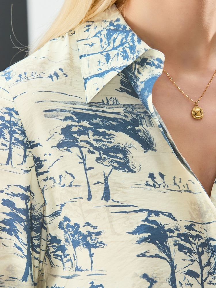 Blue Scenic Print Long Sleeve Button Down Shirt - Image 5 of 8