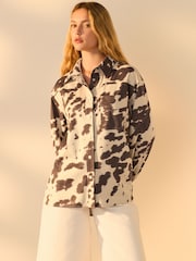 Cow Print Faux Suede Shacket - Image 2 of 7