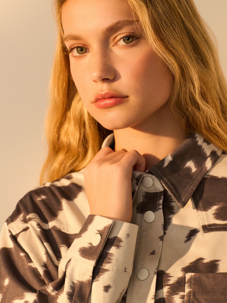 Cow Print Faux Suede Shacket - Image 4 of 7