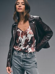 Brown/White Cow Print Satin Cami Top - Image 2 of 8
