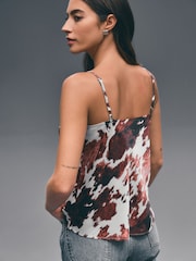 Brown/White Cow Print Satin Cami Top - Image 4 of 8