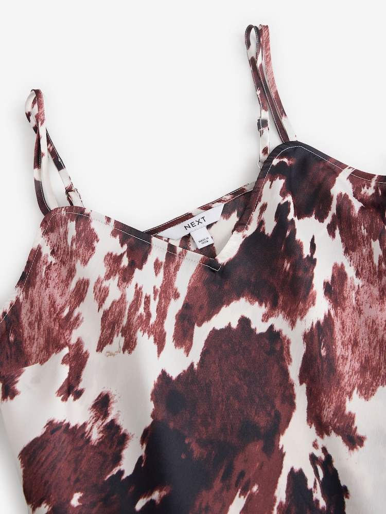 Brown/White Cow Print Satin Cami Top - Image 8 of 8